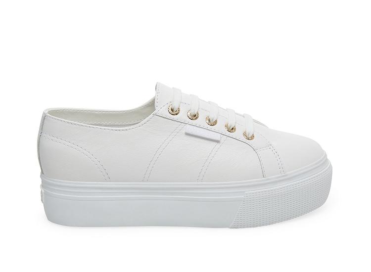 Superga 2790 Nappaleaw White Gold Leather - Womens Superga Leather Shoes